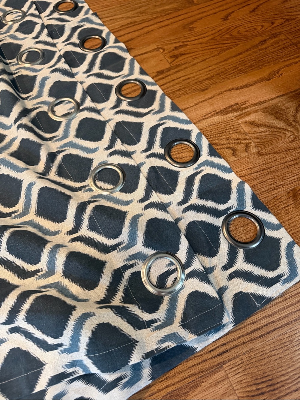 Geometric Grommet Curtain Panel - Navy and cream